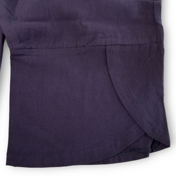 Linen Navy Blue Cropped Overalls, Medium - Picture 5 of 6